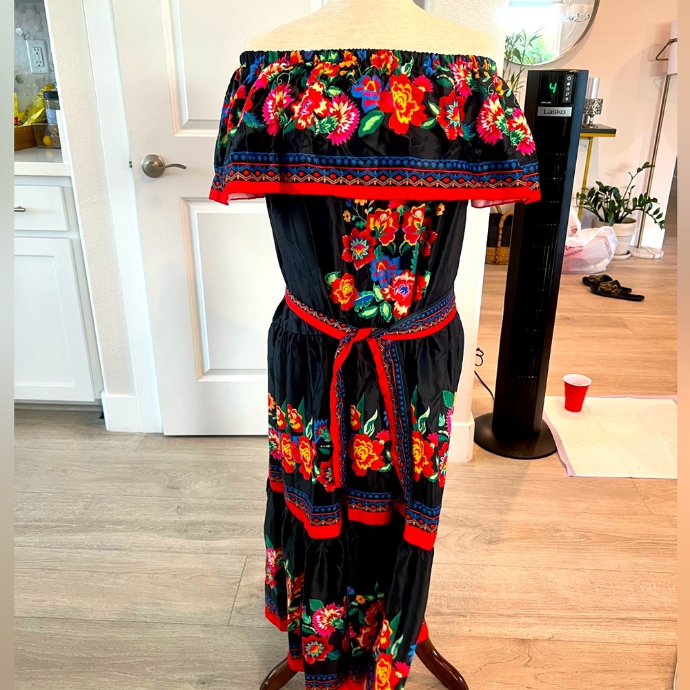 Off shoulder belted dress